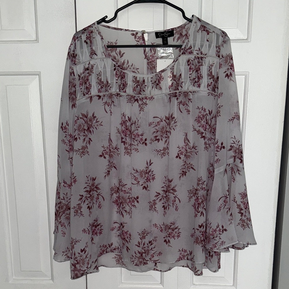 Jessica Simpson Cato Burgundy Floral Sheer Blouse